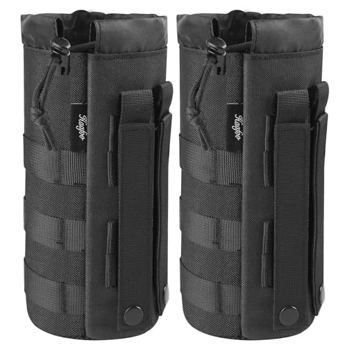 Molle Water Bottle Holder, Upgraded 1000D Nylon Tactical Molle Water Bottle Pouch, Sports Water Bottle Bag Bottom Mesh Lining Hydration Carrier for Camping, Climbing, Hiking and Travelling - color: Black-2pack