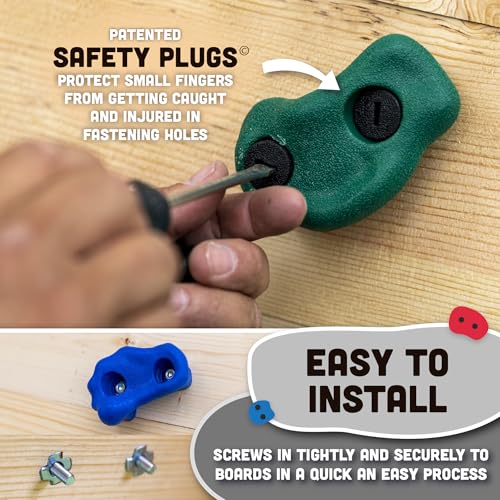 Squirrel Products Rock Climbing Holds for Kids, Deluxe Extra Large Climbing Rocks with Mounting Hardware - DIY Rock Wall Indoor & Outdoor Playground Accessories Wall Climbing Kit - Ages 3+ - style: 20 Pack with Patented Safety Plugs
