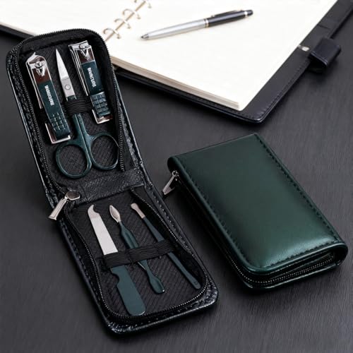 6 PCS Nail Clippers with File, Complete Manicure Kit for Women with Clippers, Scissors and Grooming Tools in Case (Green)