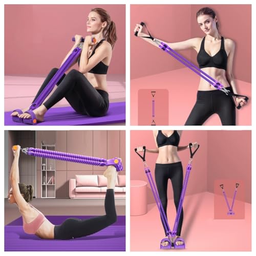 Resistance Bands for Exercise,6-Tube Elastic Yoga Pedal Puller Resistance Band, Natural Latex Tension Rope Fitness Equipment, for Abdomen/Waist/Arm/Leg Stretching Slimming Training - color: Purple-M