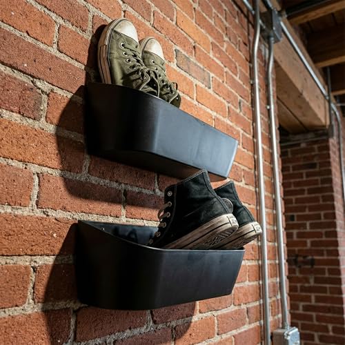 Wall Mount Shoe Rack 2 Pack Plastic Shoe Holders Storage Organizer | Self-Adhesive Shoe Storage for RV, Entryway & Wall, Plastic Wall Rack for Closet, No-Drill Organizer for Camper & Home