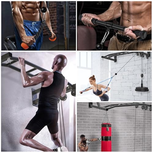 SELEWARE 48'' Heavy Duty Wall Mount Pull Up Bar with Cable Pulley System | Multi-function Chin up Bar with Cable Pulleys LAT Pulldown Attachments Heavy Bag Hanger for Home/Garage Gym Strength Training - color: A. Black Pull Up Bar with Cable Pulley System