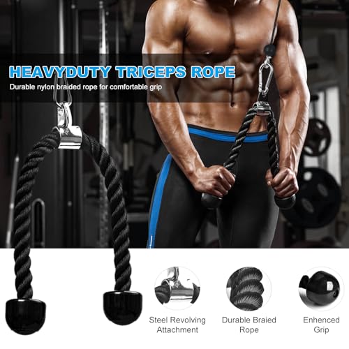 Wall Mounted Pulley System, Low Cable Machine Pulley System for LAT Pulldown, Biceps Curl Home Gym Equipment with Fitness Pull Down Bar, Tricep Rope - style: Wall Mounted Pulley System