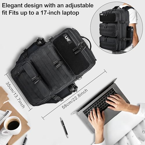 LHI Tactical Military Backpack for Men and Women 25L/35L Army Assault Pack Bag Small Rucksack with Bottle Holder - color: 50l-shoe Compartment(black), size: Large