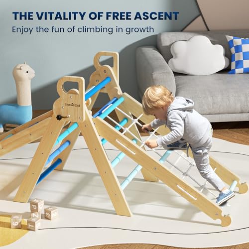 BlueWood 2025 8-in-1 Pikler Triangle Climbing Set Toddler Toys Indoor Baby Jungle Gym Climber Playground for Kids - Sky Blue - color: Sky Blue