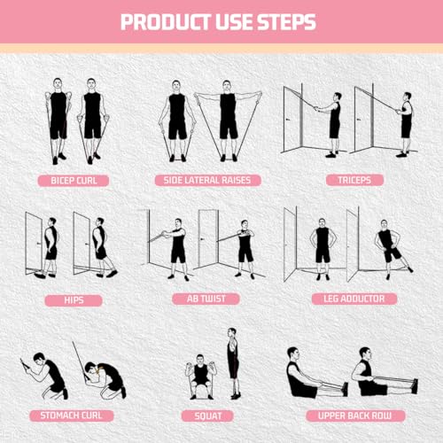VEICK 10-150LBS Resistance Bands with Handles, Ankle Straps, Door Anchor | Accredited Lab Certified, 100% Natural Latex, Versatile for Yoga, Pilates, Strength, Home Gym - color: Light Pink, style: 10-150LBS