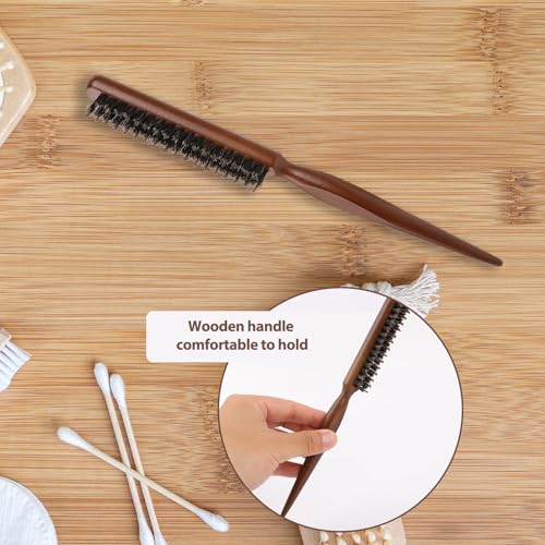 Boar Bristle Teasing Brush for Slick Back Hair, Hair Teasing Brushes for Women Styling Brush with Wooden Rat Tail Handle for Edge Control, Backcombing, Thin Thick Curl Training to Create Volume Smooth