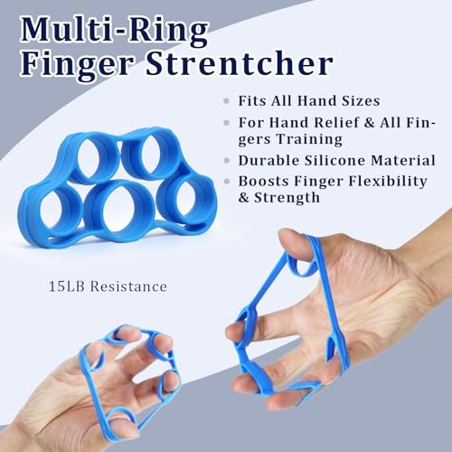 CYFIE Grip Strength Trainer Kit, Adjustable 10-132 lb, Hand Exerciser | Forearm Strengthener, Finger Stretcher, Stress Ball and Bag for Grip Recovery, Wrist Training, Rehab, Climbers and Musicians - color: Blue