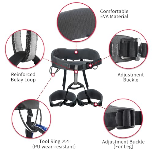 NewDoar Climbing Harness, Mountaineering Rock Climbing Harness, Half Body Harness for Rappelling Fire Rescuing Tree Climbing - color: Grey
