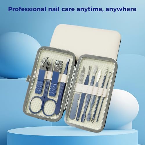 Nail Clippers Set, 10 PCS Professional Manicure Set and Pedicure Kit with Travel Case,Stocking Stuffers, Christmas Gift for Men and Women - color: Blue