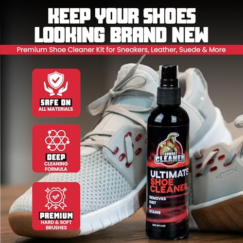 Combat Cleaner Shoe Cleaning Kit – Complete Sneaker Care Solution for Leather, Suede, Canvas, Mesh, Nubuck & More - color: Shoe Cleaner + Hard and Soft Brush