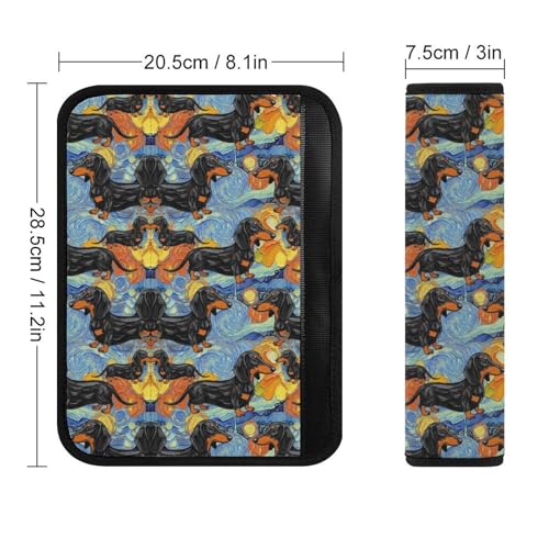 2PCS Dachshund Starry Night Seat Belt Shoulder Pad Soft Padded Harness Pads Strap for Adults and Children, All Vehicles, Anti-Slip Pad - color: Pattern 667