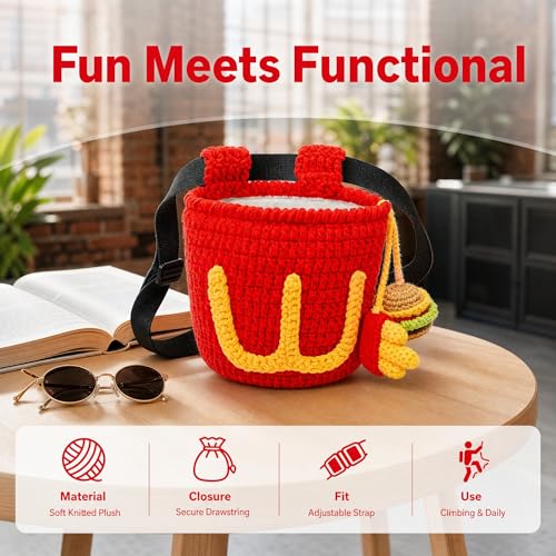 Cute Rock Climbing Chalk Bag, Soft Knitted Climbing Chalk Pouch with Drawstring & Adjustable Belt, Fit Bouldering, Gymnastics & Outdoor Activities for Climbers - color: Red