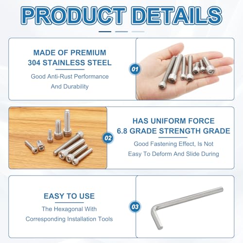 PATIKIL 1-1/2"-18 x 1-1/2" Socket Head Screws Cap Bolt, 10Pcs 304 Stainless Steel Hexagon Socket Screws with Hex Wrenches Full Thread for Road Bicycle Mountain Bike Auto, Silver/Black - color: Silver/Black, size: 1-1/2"-18 x 1-1/2"