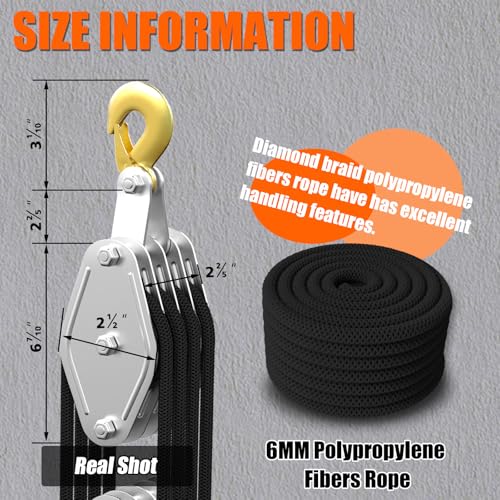 YATOINTO Rope Hoist Pulley System, 4400LB Pulley Block and Tackle, 8:1 Ratio Lifting Power 65ft, Heavy Duty Pulley Block for Hunting Lifting Heavy Objects Garage Warehouses Building - color: black, size: UPGRADED-4wheels