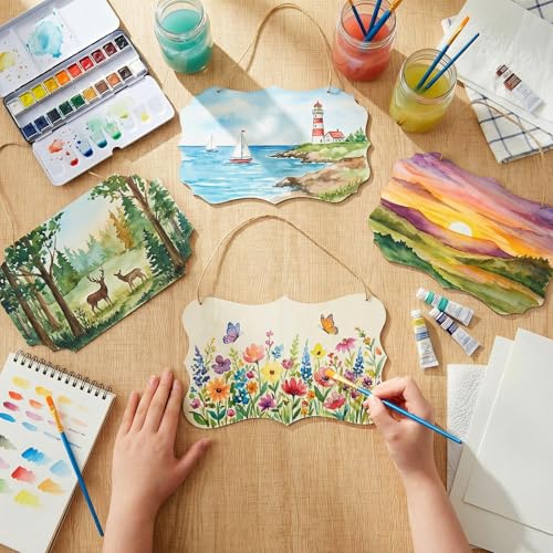 Patelai 10 Pcs Unfinished Hanging Wood Sign 9.8 x 3.9 Inch Rectangle Blank Wooden Plaque Blank Hanging Wooden Slices Banners with Ropes for Painting Writing DIY Home Crafts (3 Styles) - style: 3 Styles