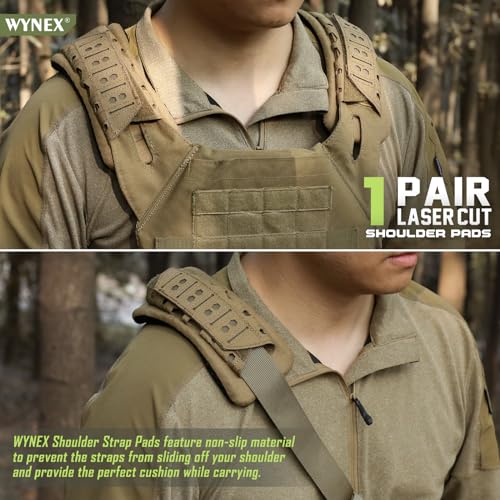 WYNEX Shoulder Strap Pad for Vest Carrier Accessories 2 Pack | 1000D Nylon Tactical Plate Shoulder Pads Strap Cushion, Flak Vest Shoulder Pads, Soft 3D Mesh Pads with Tactical Gear for Men - color: Khaki