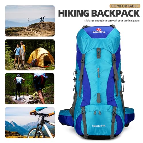 75L Hiking Backpack with Rain Cover Waterproof Camping Backpack Shoes Warehouse for Men Women, Frameless - color: Blue, size: 75L