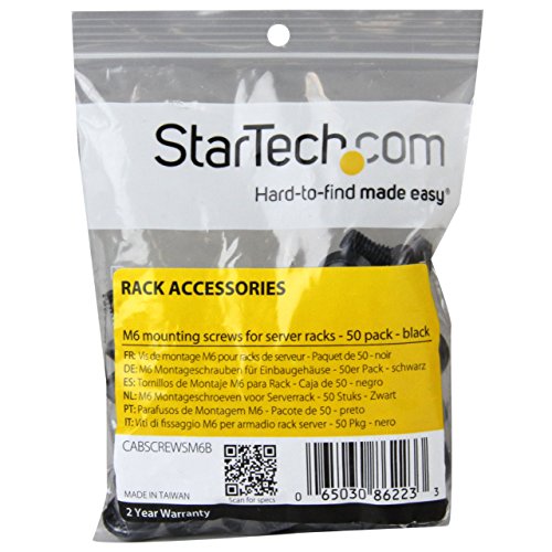 StarTech 50-Pack M6 12mm Mounting Screws, Black Steel, 19in & 10in, TAA | Fits cabinets and enclosures, Mounts servers and AV gear, GSA Schedule purchases - color: Black, size: 50-pack, style: Screw only