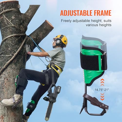 VEVOR Tree Climbing Spikes, 1 Pair Height-Adjustable Climbing Spurs, 350lbs Load Capacity Tree Climbing Gear with Straps, Arborist Equipment for Climbers, Hunting, Fruit Picking - color: Green (Upgraded)