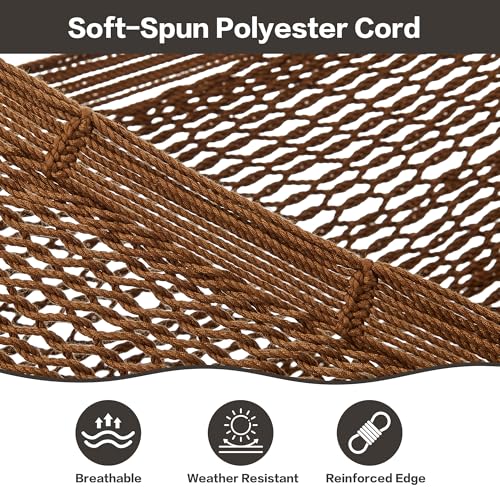 CHULIM Handwoven Mayan Hammock with 10ft Tree Straps, 550lbs Capacity Soft Rope Double Hammock, Portable Outdoor Hammock with Carry Bag for Camping Backyard Beach - Coffee - color: Coffee