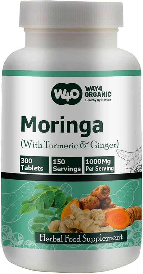 Moringa Tablets with Turmeric and Ginger, 300 Pills, 5 Month Supply, 150 Serving, 1000 Mg per Serving. One Capsule with Multiple Benefits - Supports Digestive Health(Pack of 1)