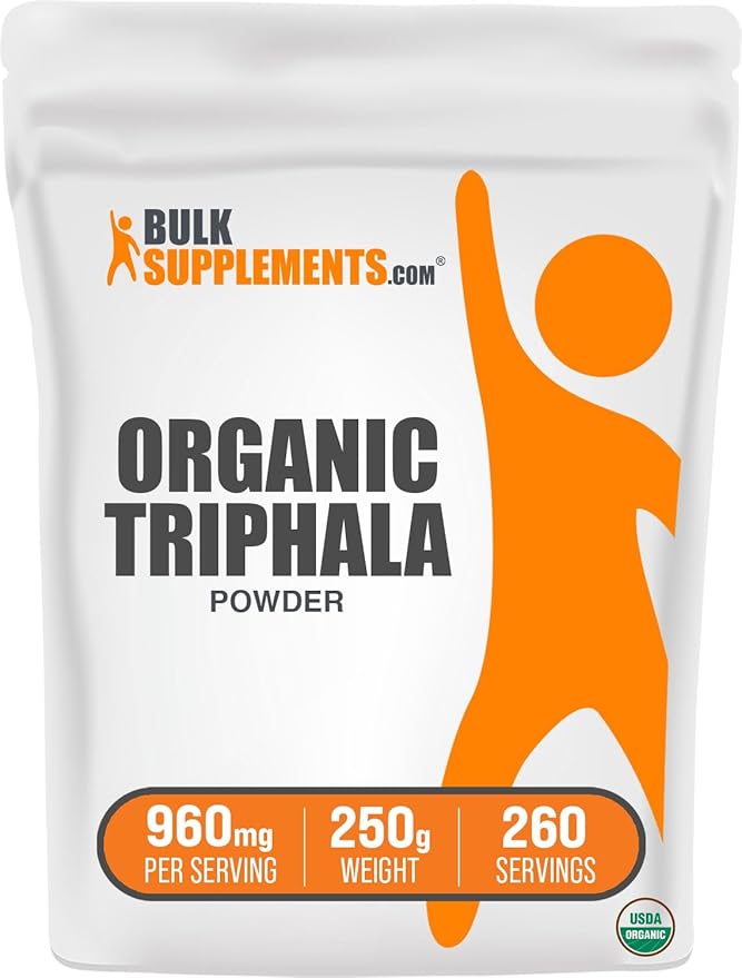 BulkSupplements.com Organic Triphala Powder - Triphala Supplements with Amla, Haritaki, and Bibhitaki - Gluten Free, 960mg per Serving, 250g (8.8 oz) (Pack of 1)