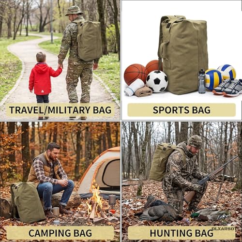 Military Tactical Backpack Large Capacity Travel Climbing Bag Duffel Bag Top Load Double Strap Canvas Backpack - color: Brown