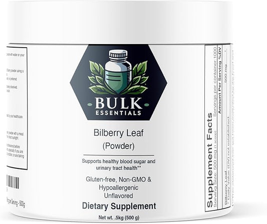 Bilberry Supplement Powder – Unflavored 500g Bilberry Extract Leaf for Maintain Body Sugar Level & Urinary Tract Health – USA Made, Free from GMO & Gluten – 500mg Per Serving