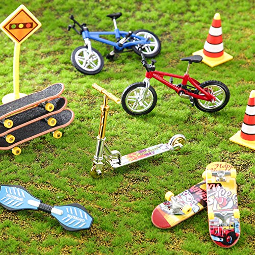 Sumind 18 Pcs Mini Finger Toys Set Includes Finger Skateboards, Bikes, Mini Scooters and Matched Wheels and Tools Accessories Fingertip Movement Educational Toys for Kids Gifts Party Favors