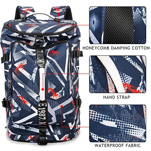 Gym Duffle Bag Waterproof black Laptop Backpack Suitable for Hiking, Fishing, Travel 40L Large Capacity Trendy Cool Lightweight Backpack for Men and Women - color: Motion Geometry Blue