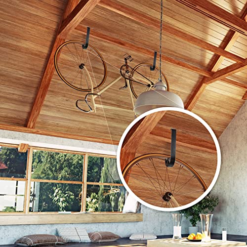 Ferraycle 12 Pcs Add-on Storage Hooks for Ceiling Rack and Wall Shelving, Bike Hanging and Flat Hooks, Black