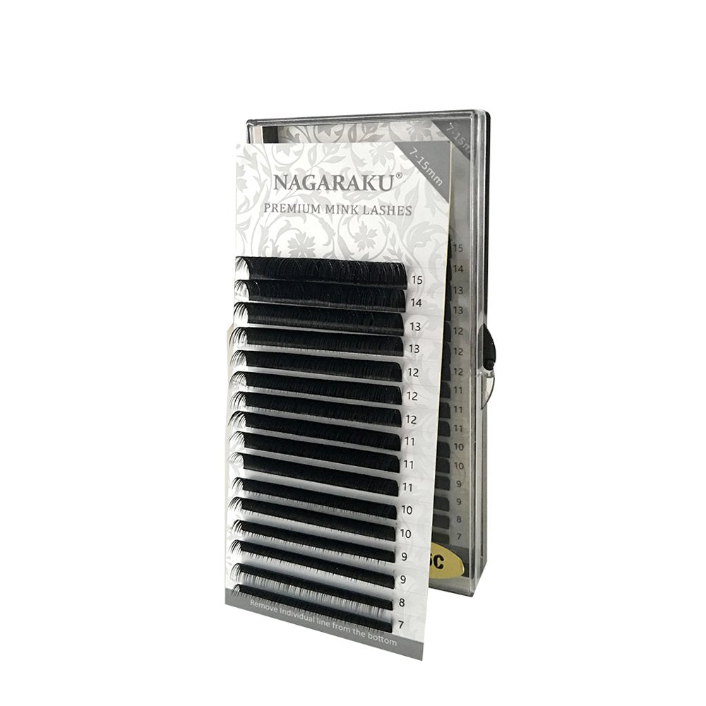 Nagaraku Eyelash Extensions Individual Lashes 0.10Mm J Curl 7-15Mm Mix Tray Classic Matte Black Soft Natural Faux Mink 16 Rows
