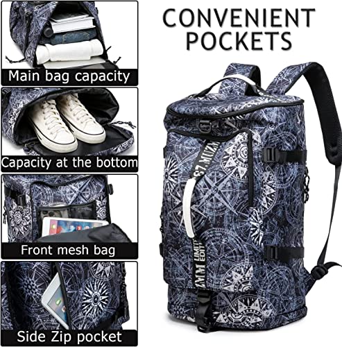 Gym Duffle Bag Waterproof black Laptop Backpack Suitable for Hiking, Fishing, Travel 40L Large Capacity Trendy Cool Lightweight Backpack for Men and Women - color: Black Circle 2