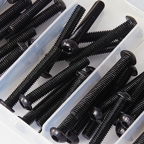 M6 x 30mm 35mm 40mm 45mm 50mm Button Head Socket Cap Screws Bolts, 10.9 Grade Alloy Steel, Black Oxide Finish, Metric Allen Hex Drive, Fully Threaded, Assortment Kit 50Pcs - size: Button M6x30-50 mm