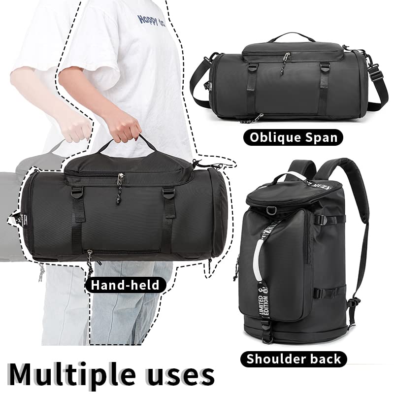 Gym Duffle Bag Waterproof black Laptop Backpack Suitable for Hiking, Fishing, Travel 40L Large Capacity Trendy Cool Lightweight Backpack for Men and Women (Black)… - color: Black