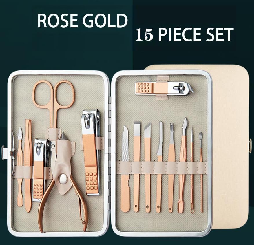 Nail Clipper Manicure Set, 15 in 1 Stainless Steel Professional Pedicure Kit Nail Scissors Grooming Kit with PU Leather Case for Travel & Home Use - size: 15 In 1