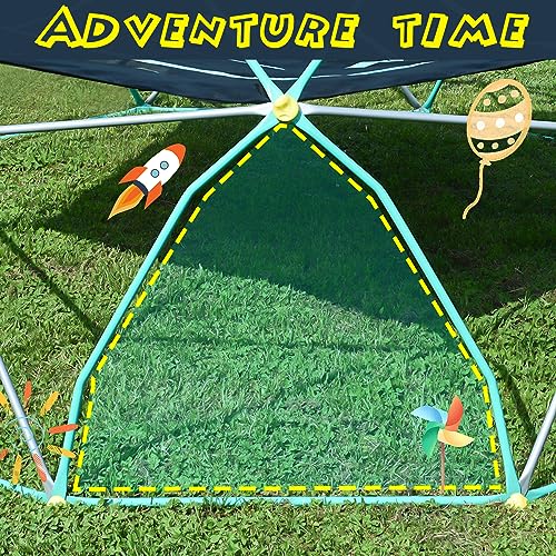 Merax 12FT Climbing Dome with Hammock, Outdoor Geometric Dome Climber | Playground Climber for Kids 3-10 Supporting 1000 lbs, Easy Assembly Play Center Jungle Gym - style: 12FT Green & Silver