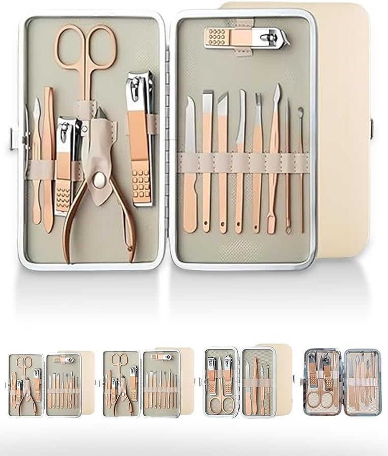 Nail Clipper Manicure Set, 15 in 1 Stainless Steel Professional Pedicure Kit Nail Scissors Grooming Kit with PU Leather Case for Travel & Home Use - size: 15 In 1