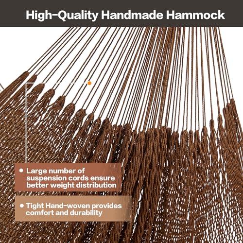 CHULIM Handwoven Mayan Hammock with 10ft Tree Straps, 550lbs Capacity Soft Rope Double Hammock, Portable Outdoor Hammock with Carry Bag for Camping Backyard Beach - Coffee - color: Coffee