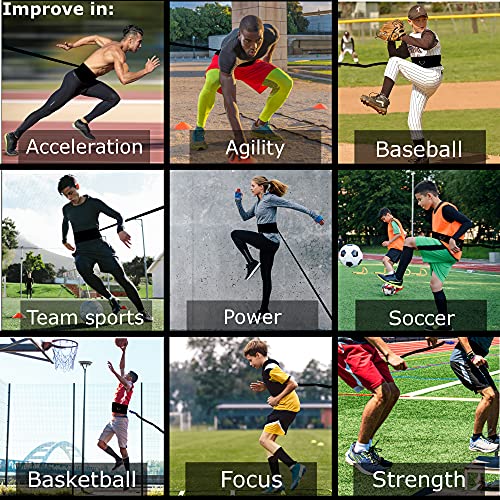 360° Resistance Running Training Bungee Band (Waist) for Speed, Fitness Agility, Speed Strength – Gym Equipment for Football, Basketball, Solo or Partner + V-Strength Workout App