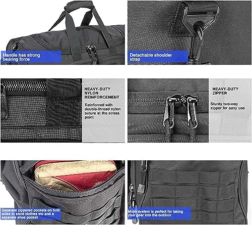 HYKING Gym Bag for Women & Men Tactical Duffle Military Weekender Work Out Lightweight Waterproof Sports Tote Shoe Pocket Black - color: Black
