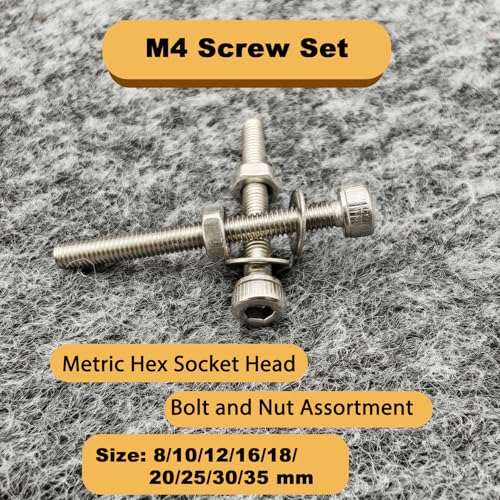 M4 Hex Socket Head Screws Assortment Kit, 304 Stainless Steel Metric Screws - size: M4