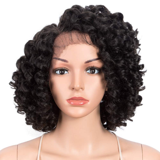 Style Icon 13'' Afro Wigs Short Curly Wigs For Black Women Lace Front Side Part Synthetic Wigs (13 Inch, Jet Black 1#)