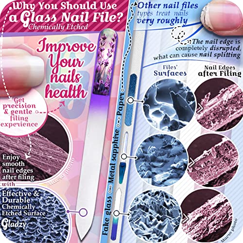 GLADZY Genuine Czech Glass Nail File Set - Callus Remover Foot Rasp, Cuticle Pusher Manicure Stick, Double Sided Etched Different Grit Surface, Professional Nail Care Tool, Made in EU - color: All-in-one Set- Green Aqua