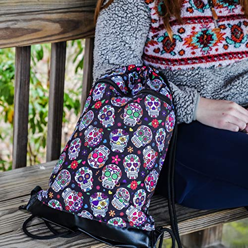 Skog Å Kust GymSak | Patented 2-in-1 Drawstring Cinch Bag with Removable Waterproof Dry Bag | Sugar Skulls - color: Sugar Skulls