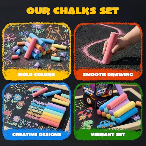 JOYIN 12 PCS Washable Sidewalk Chalks Set Non-Toxic Jumbo Chalk for Schools, Outdoor Art Play, Paint on Chalkboard, Blackboard and Playground (6 Colors)