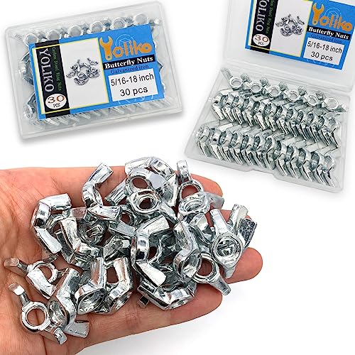 30 PCS 5/16-18 Inch Wingnuts, Quality Carbon Steel Wing Nuts Zinc Plated Fasteners Parts Butterfly Nut, Hand Twist Tighten Hardware Nuts Butterfly Wing-Nut 5/16-18” Assorted Kit - size: 5/16"-18 - Carbon Steel - 30 Pcs