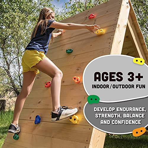 Squirrel Products Rock Climbing Holds for Kids, Deluxe Extra Large Climbing Rocks with Mounting Hardware - DIY Rock Wall Indoor & Outdoor Playground Accessories Wall Climbing Kit - Ages 3+ - style: 10 Pack with Patented Safety Plugs