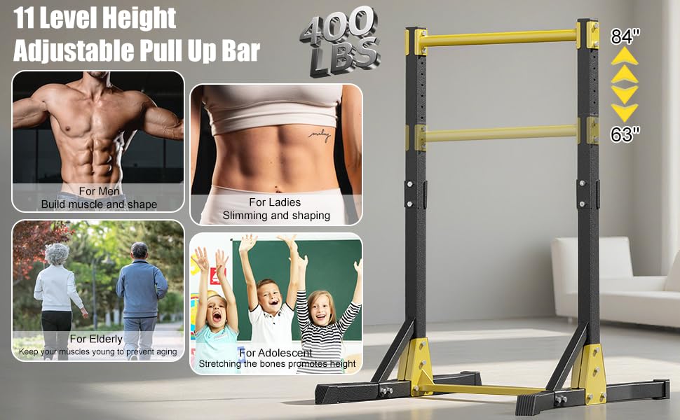 Pull Up Bar Stand,Freestanding Pull-up Bar，Free Standing Pull Up Bar for Home Gym, Pull Up Stand Station 400LBS with 11 Gears Adjustment